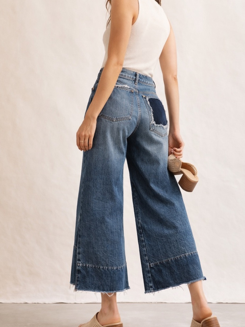 Pilcro Darian Two-Tone Patch Wide-Leg Jeans Plus Size 26W